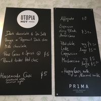 Drinks menu  at Utopia Ice in Christchurch