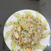 Rice and vegetables with fried tofu (vegan)  at Hao Tea House in Ha Giang
