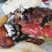 Burger with caramelised onions at Happy Cactus in Fuerteventura