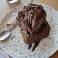 Banana cake with chocolate ice cream at Happy Cactus in Fuerteventura