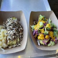 1/2 sweet potato with three top options each at The Lively Daikon in Durango