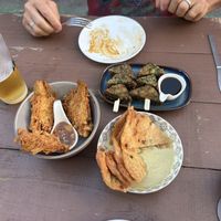 fried enoki mushrooms, chive dumplings, and scallion pancake fondue  at Bangkok Bistro in the Alley in Burlington