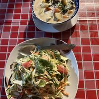 Papaya salad and green curryy  at Organic Vegetarian Food by Mrs. Pong in Koh Phangan