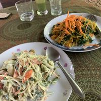 Papaya salad and  noodles at Organic Vegetarian Food by Mrs. Pong in Koh Phangan