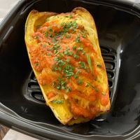 Squash boats with sweet pepper squash purée  at Sawall Health Foods in Kalamazoo
