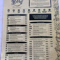 Menu at Glow in Belgrade
