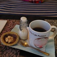 Vegan Chai w/coconut milk (70 INR) at The Laughing Buddha Cafe in Pushkar