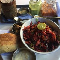 Oreo shake, bread, warm Buddha’s salad 😻 at The Laughing Buddha Cafe in Pushkar