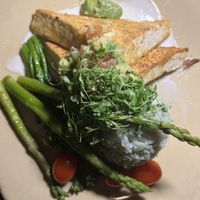 Macadamia nut encrusted tofu  at Huggo's in Kailua Kona