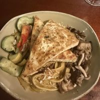 Curry fettuccine with tofu   at Huggo's in Kailua Kona