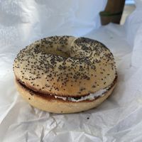 Poppy seed vegan cream cheese bagel at Black Market Bagels in Port Macquarie