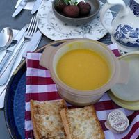 Curry soup of the day and chestnut falafel at Castle Hotel in Conwy