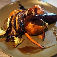 Seitan Wellington, beetroot, hispi, carrot, jus 🧡🧡 at The Cellar Door in Durham