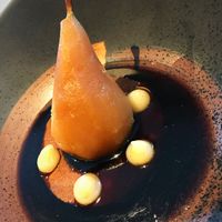 Vanilla poached pear, coconut caramel, gingerbread 🧡🧡 at The Cellar Door in Durham
