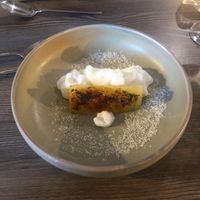 Charred pineapple, coconut foam, lime and rum sorbet (dessert)   at The Cellar Door in Durham