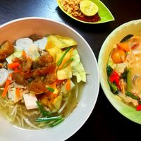 Delicious noodle soup and dtom kha gai (white curry). at Kanecha's Home - Restaurant in Lampang