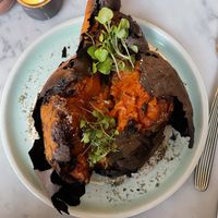 Roast sweet potato, black tahini, almond fennel aioli  at Yes Yes Yes in Helsinki