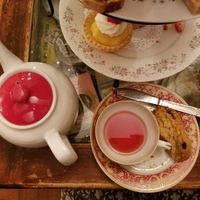 tea and vegan scone! you can kind of see the vegan finger sammies too! (custard tarts are non-veg, shared with omni) at Alice's Tea Cup Chapter 2 in New York City