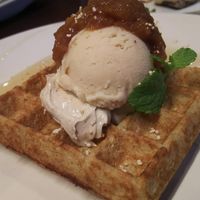 Anzu jam waffle. Good. The waffle is nice, the topping as well, although not that sweet at all, so might not be that pleasing to most people.
 at Future Food Cafe Restaurant Tubu Tubu in Tokyo