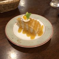 Foxtail millet mille crepe with special peach sauce - fail: tiny & flavourless  at Future Food Cafe Restaurant Tubu Tubu in Tokyo