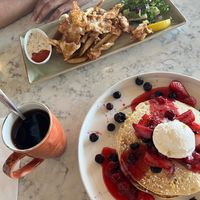 pancakes & “shrooms and chips”   at The Moth Cafe - Downtown in Edmonton