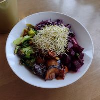 The Moth's purple yam risotto is so good. Lots of variety in the bowl -Flavours, textures, colours, etc #Veganuary at The Moth Cafe - Downtown in Edmonton