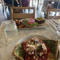 Spaghetti and burger  at The Moth Cafe - Downtown in Edmonton