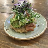 GF bagel with avocado young coconut bacon at The Moth Cafe - Downtown in Edmonton