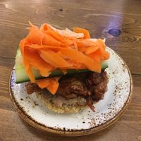 Modified Moth Banh Mi with a gluten free bagel base at The Moth Cafe - Downtown in Edmonton