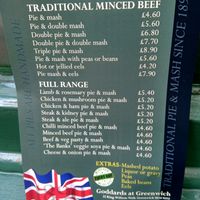 Savoury pies menu at Goddards at Greenwich in South East London