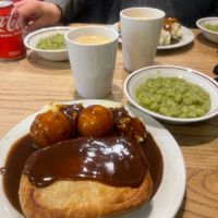 Pie, mash, and gravy with some mushy peas!  at Goddards at Greenwich in South East London