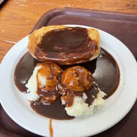 Vegan soya pie, mash and gravy   at Goddards at Greenwich in South East London