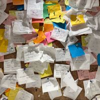 I like looking for hidden things. downstairs people leave notes. Some sad other in celebration  at Pancakes - Prins Hendrikkade in Amsterdam