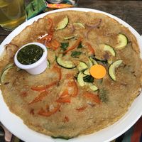 Zucchini, spinach, onion, paprika, and pesto 😋 the pesto was amazing!! at Pancakes - Prins Hendrikkade in Amsterdam