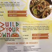 You can choose refried beans or flame grilled peppers for veg options  at Sunrise Tacos in Bangkok