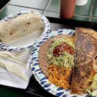 vegan burrito and vegan taco plate   at Las Palmas Taco Bar in Santa Cruz
