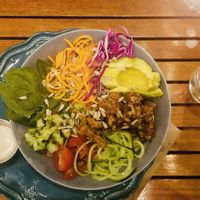 Bowl with tempeh at La Bruja Vegan Foods in Antigua