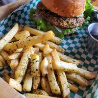 Falafel burger at La Bruja Vegan Foods in Antigua