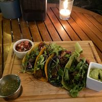 Tacos with seitan filling at La Bruja Vegan Foods in Antigua