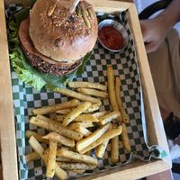 Black bean burger  at La Bruja Vegan Foods in Antigua