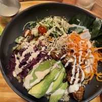 Bowl with quinoa and tempeh   at La Bruja Vegan Foods in Antigua