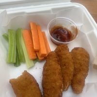 Nuggets! Comes with 6 but ate 2 1/2 before the pic. Bbq sauce is awesome!!!  at La Bruja Vegan Foods in Antigua