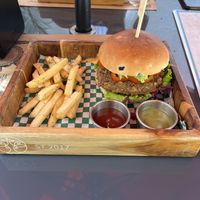 Lentil burger   at La Bruja Vegan Foods in Antigua