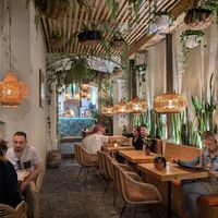 Inside the restaurant at La Bruja Vegan Foods in Antigua