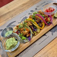 Tacos with tempeh at La Bruja Vegan Foods in Antigua
