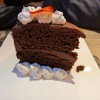 chocolate cake at La Bruja Vegan Foods in Antigua
