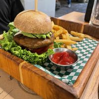 Seitan burger   at La Bruja Vegan Foods in Antigua