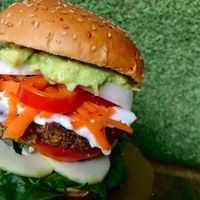 Una delicia la hamburguesa de quinoa! at La Bruja Vegan Foods in Antigua