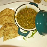 Indian lentils dal with naan bread. Very tasty :) at Restaurant Pizzeria Dobner in Villach