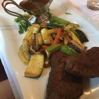 Seitan steak with grilled veggies and gravy   at Restaurant Pizzeria Dobner in Villach